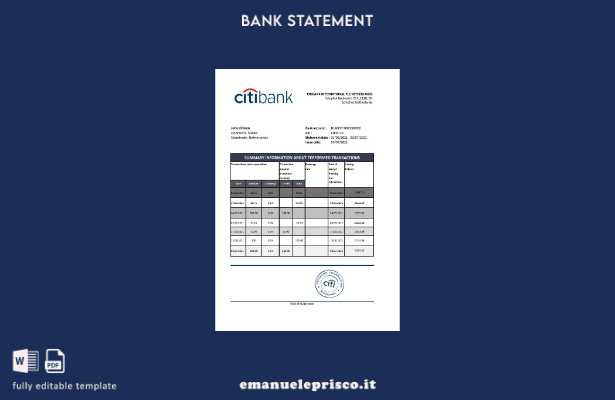 modello excel di estratto conto Citibank olandese in stile verificato